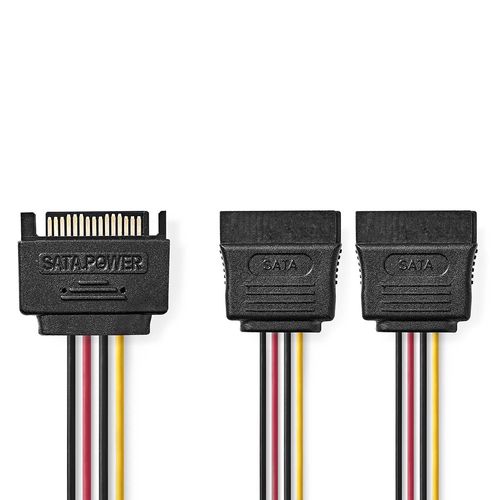 Internal Power cable | SATA 15-Pin Male | 2x SATA 15-Pin Female | Gold Plated | 0.15 m | Round | PVC | Multi Colour | Box CCGB73190VA015 5412810422272
