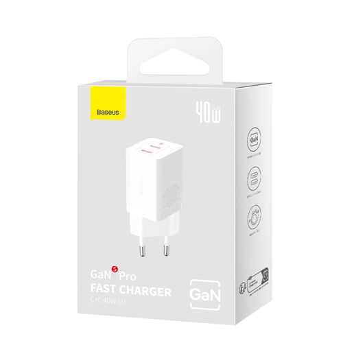 Настенное быстрое зарядное устройство GaN5 Pro 40W 2xUSB-C QC3.0 PD3.0, белый CCGP180102 6932172627911