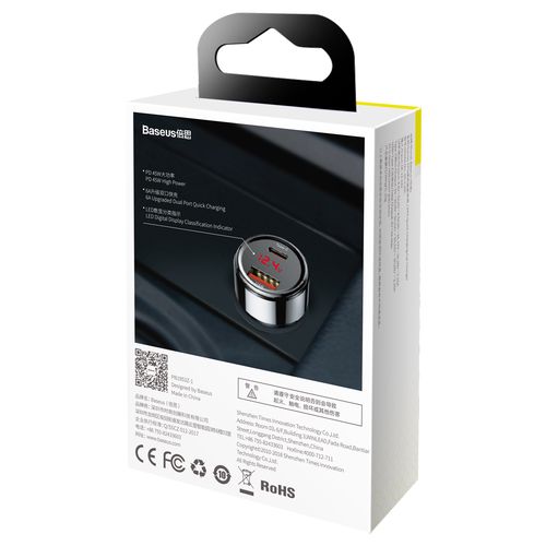 Car Quick Charger 12-24V 45W USB + USB-C QC4+ PD3.0 with Voltage, Current Display CCMLC20C-01 6953156293182