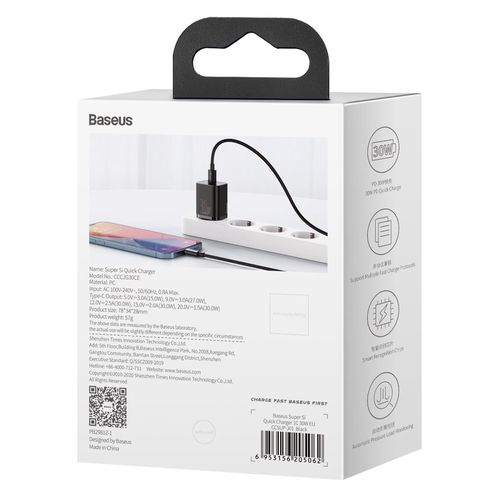 Seina kiirlaadija Super Si 30W USB-C QC3.0 PD, must CCSUP-J01 6953156205062