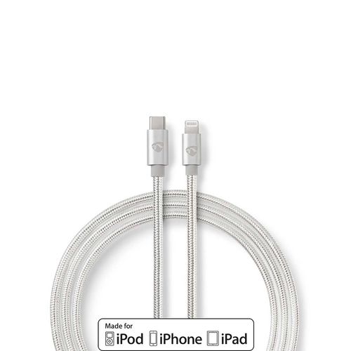 Lightning Cable | USB 2.0 | Apple Lightning 8-Pin | USB-C™ Male | 480 Mbps | Gold Plated | 1.00 m | Round | Braided / Nylon | Aluminium / Silver | Cover Window Box CCTB39650AL10 5412810313037