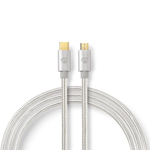 USB Cable | USB 2.0 | USB-C™ Male | USB Micro-B Male | 10 W | 480 Mbps | Gold Plated | 2.00 m | Round | Braided / Nylon | Aluminium | Cover Window Box CCTB60650AL20 5412810262717