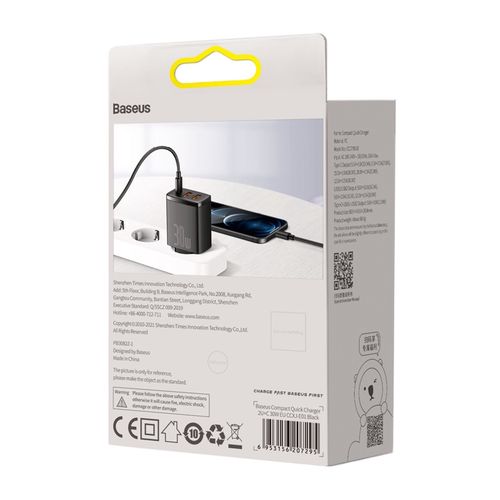 Настенное быстрое зарядное устройство 30W 2xUSB + USB-C QC3.0 PD3.0, черный CCXJ-E01 6953156207295