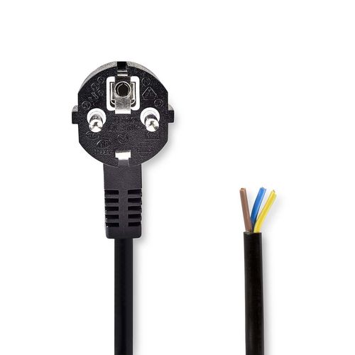Power Cable | Plug with earth contact male | Open | Angled | Straight | Nickel Plated | 3.00 m | Round | PVC | Black | Label CEGL10700BK30 5412810427383