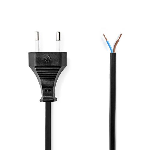 Power Cable | Euro Male | Open | Straight | Straight | Nickel Plated | 2.00 m | Flat | PVC | Black | Label CEGL11700BK20 5412810427604