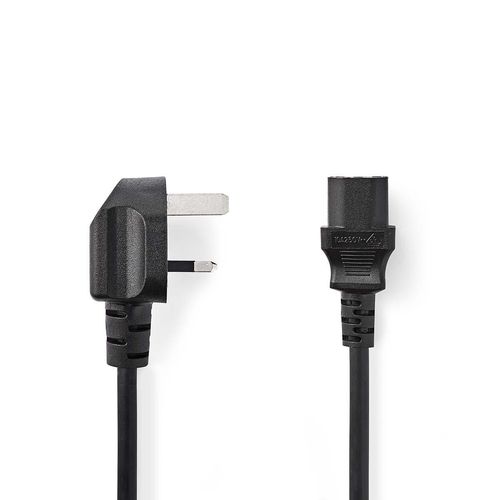 Power Cable | UK Male | IEC-320-C13 | Angled | Straight | Nickel Plated | 3.00 m | Round | PVC | Black | Envelope CEGP11100BK30 5412810281671