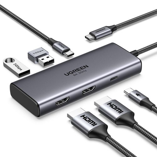 Dokkimisjaam 6in1 USB-C - USB-A 3.0, USB-C 3.0, 2xHDMI, PD CM498 UGREEN UGREEN/15852 6941876218523