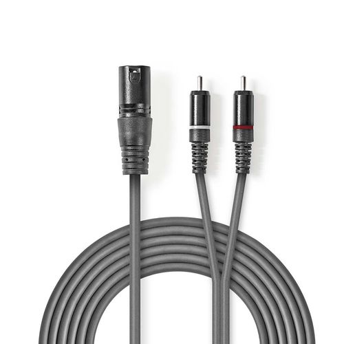 Balanced Audio Cable | XLR 3-Pin Male | 2x RCA Male | Nickel Plated | 1.50 m | Round | PVC | Dark Grey | Carton Sleeve COTH15200GY15 5412810295753