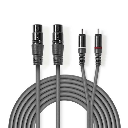 Balanced Audio Cable | 2x XLR 3-Pin Female | 2x RCA Male | Nickel Plated | 3.00 m | Round | PVC | Dark Grey | Carton Sleeve COTH15230GY30 5412810295852