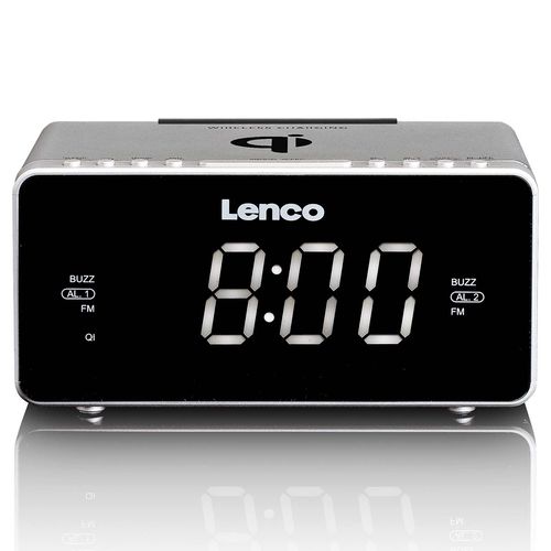Stereo FM Clock Radio with USB and Qi Wireless Smartphone charging Silver CR-550SI 8711902036845
