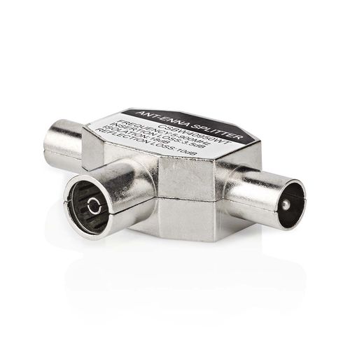 Satellite & Antenna Adapter | 2x Coax Male | IEC (Coax) Female | Nickel Plated | 75 Ohm | T-Splitter | Metal | White | 1 pcs | Box CSBW40950WT 5412810265619