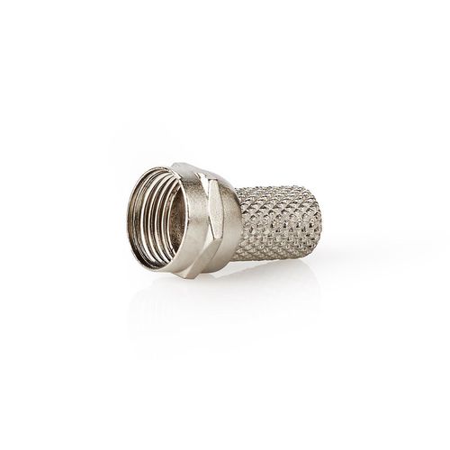 F-Connector | Straight | Male | Nickel Plated | 75 Ohm | Twist-on | Cable input diameter: 7.4 mm | Zinc Alloy | Silver | 25 pcs | Polybag CSVC41902ME 5412810299942