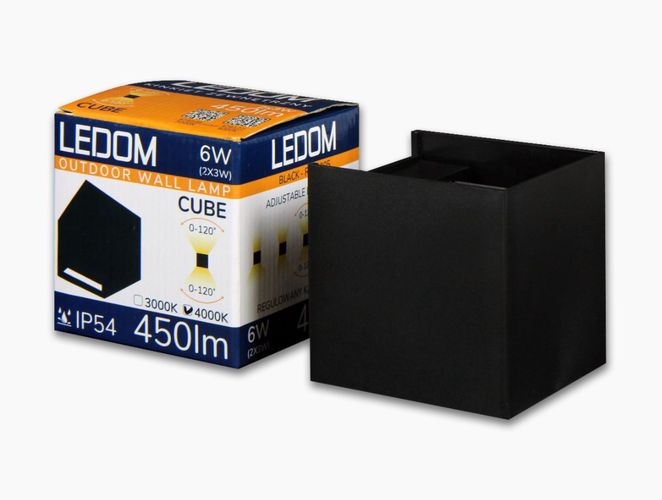 Välisvalgusti LED 2x3W 4000K IP54, reguleeritav, must CUBE, LEDOM 478177 5907777478177