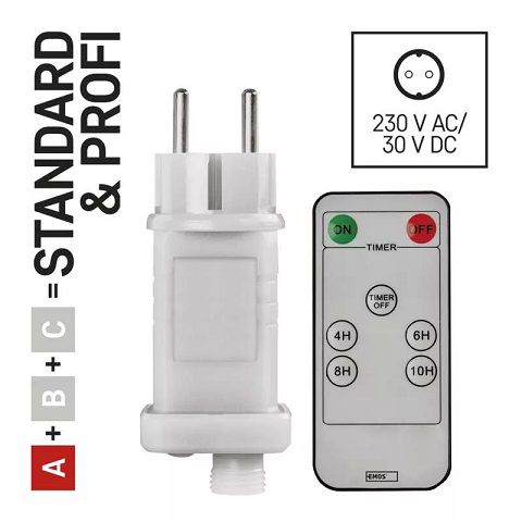 Power supply for EMOS CONNECTING garlands, 30Vdc, 12W, with remote controller, IP44, EMOS D1ZW02 8592920094464
