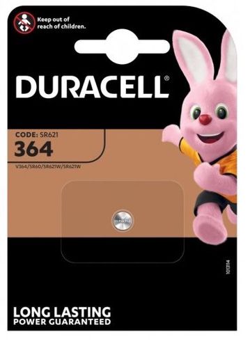 Батарейка оксид серебра 364 (SR60, LR60, AG1, V364, 164, SR621SW) 19mAh 1,55В Duracell D364 5000394067790