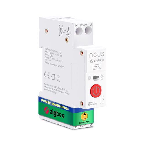 Smart fuse switch for DIN rail, 25A, with power monitoring, TUYA ZigBee MQTT NOUS-D3Z 5905072800617