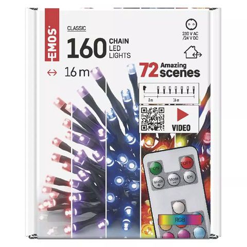 LED vanik, 230Vac, 16m, 160 x LED, RGB, kontroller, IR kaugjuhtimispult, EMOS D4AA04 8592920100240