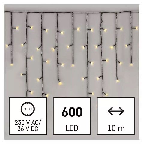 LED garland/curtain, 230Vac, 10 × 0.65m, 600 x LED, warm white, controller, EMOS D4CW03 8592920095461