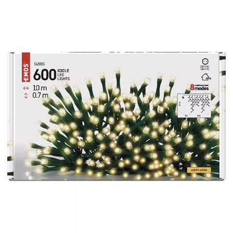 LED garland/curtain, 230Vac, 10 × 0.65m, 600 x LED, warm white, controller, EMOS D4CW03 8592920095461