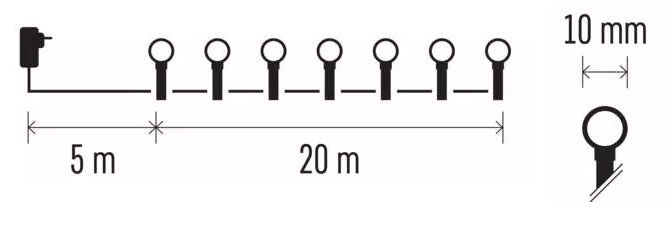 Светодиодная гирлянда МАЛЕНЬКИЕ ШАРИКИ, 230Vac, 20m, 200 лампочек, цветная, таймер, EMOS D5AM03 8592920096130