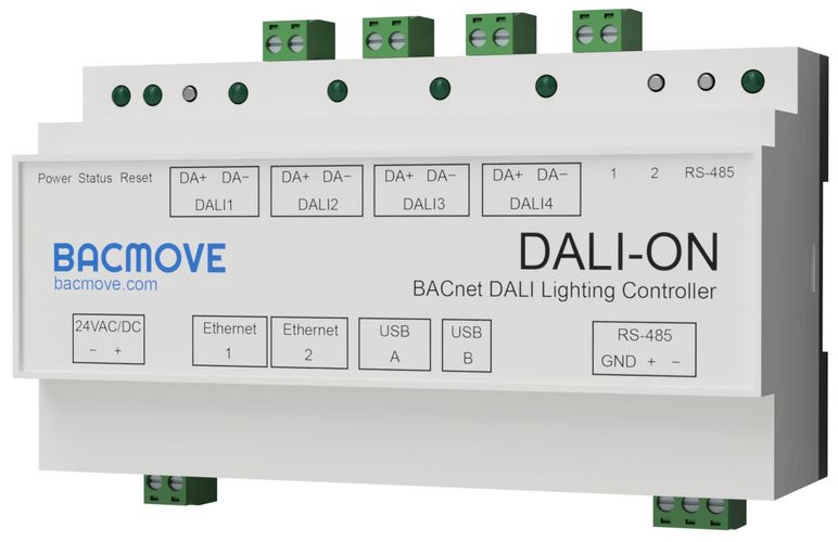 DALI Lighting application controller, BACnet/IP gateway, 4 DALI channels, Bacmove DALION-4