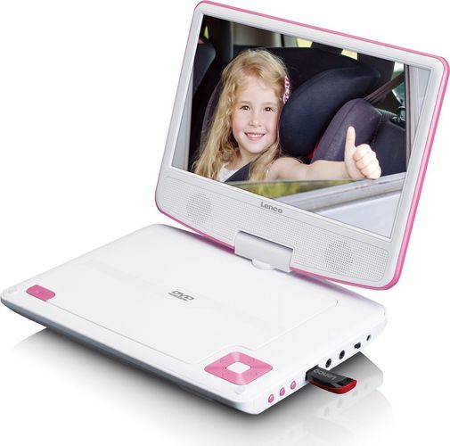 Portable 9" DVD player with USB headphones and mounting bracket - Pink/White DVP-920PK 8711902044208