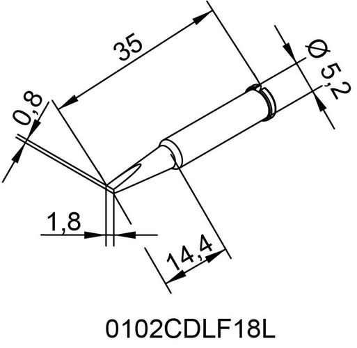 Паяльное жало ERSADUR, внешн. 1,8 мм / 0,071 дюйма, ERSA ER0102CDLF18L 4003008082937