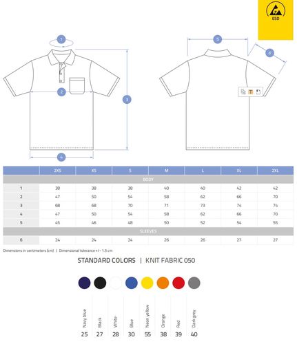 POLO shirt ESD blue, 2XL, men's ESD/polo/2XL/blu/M