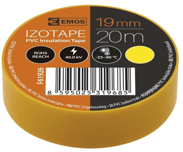 Electrical Insulation Tape PVC 0.13x19mm (20m), Yellow F61926 8595025319685; 8595025342447