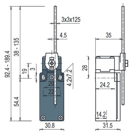 Position switch with adjustable square rod lever FM 533-M2K23, Pizzato FM-533-M2K23