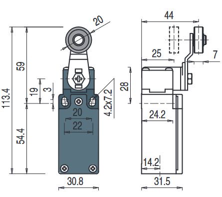 Position switch with roller lever FM 554-M2K23, Pizzato FM-554-M2K23