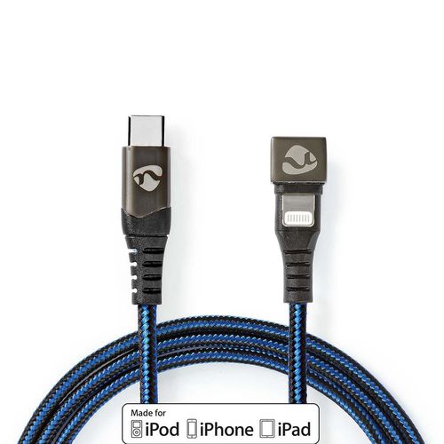 USB Cable | USB 2.0 | Apple Lightning 8-Pin | USB-C™ Male | 60 W | 480 Mbps | Nickel Plated | 2.00 m | Round | Braided / Nylon | Black / Blue | Cover Window Box GCTB39650AL20 5412810326792