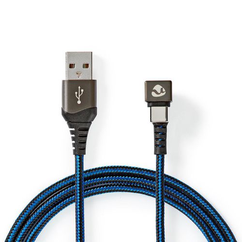 USB Cable | USB 2.0 | USB-A Male | USB-C™ Male | 480 Mbps | Gold Plated | 2.00 m | Round | Braided / Nylon | Black / Blue | Cover Window Box GCTB60600BK20 5412810327157