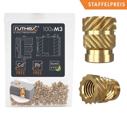 RUTHEX M3 латунные резьбовые вставки RX-M3X5.7 - 100 шт. GE-M3x57-001 4260528721146