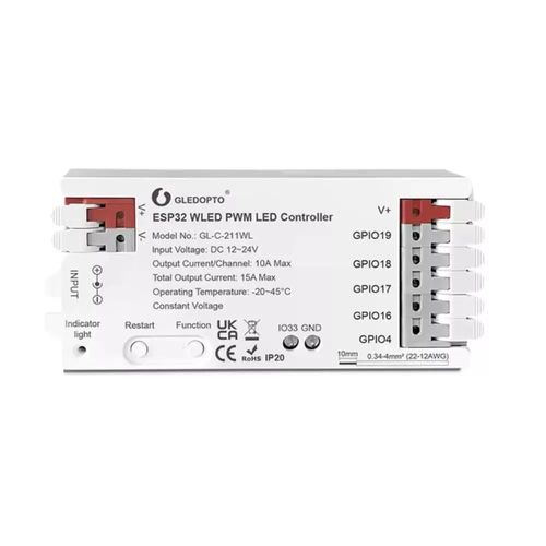 LED kontroller 12-24V 15A, RGB + CCT, mittedigitaalsetele LED ribadele, WLED ESP32 PWM, Wi-Fi GL-C-211WL 6978699220266