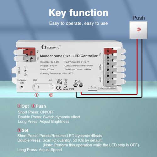 LED controller for monochrome digital strips, 5-24Vdc, 800pix GL-C-213 6978699220457