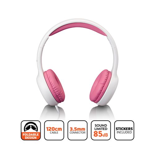 Kids headphone 85dB with stickers Pink HP-010PK 8711902075936