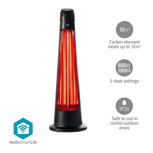 SmartLife Patio Heater | Wi-Fi | 1200 W | 2 Heat Settings | Oscillation | Fall over protection | IP24 | Black HTPA21BKW 5412810447343