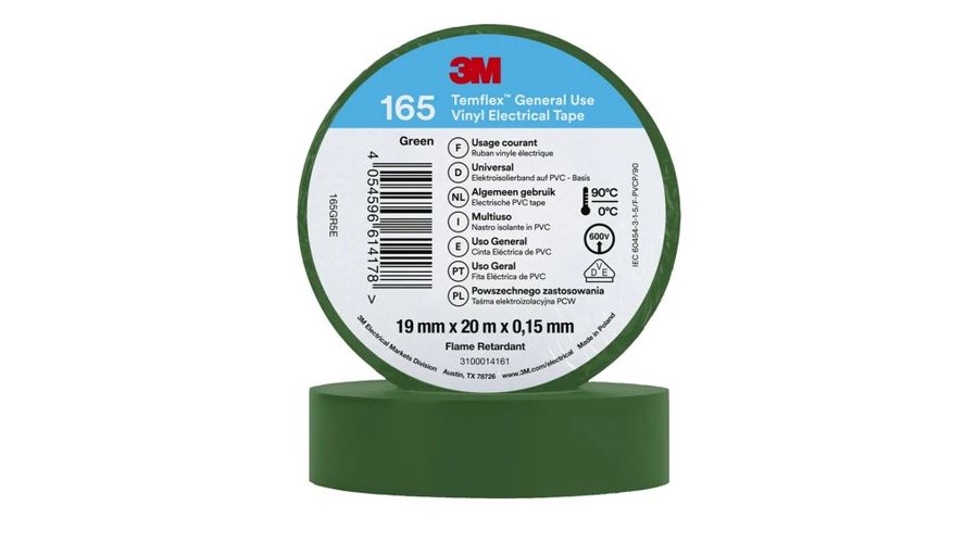 Vinyl Electrical Tape 3M Temflex 165 19mmx0.15mmx20m, green, 3M IZ/3M/165G-20