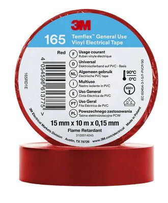 Vinüül elektroteip 3M Temflex 165 15mmx15mmx10m, punane, 3M IZ/3M/165R-10 4054596613775