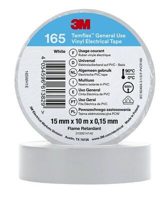 Vinüül elektroteip 3M Temflex 165 15mmx15mmx10m, valge, 3M IZ/3M/165W-10 4054596613829