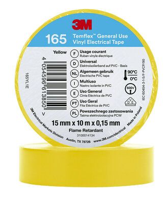 Vinüül elektroteip 3M Temflex 165 15mmx15mmx10m, kollane, 3M IZ/3M/165Y-10 4054596613850