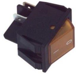 Rocker switch; ON-OFF, fixed, 4pins. 16A/250Vac, 22x30mm, SPST, yellow NEON illumination KE/BI/LI/220/Y