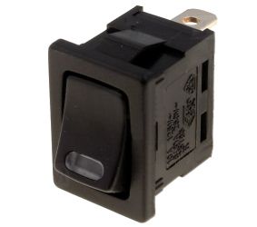 Rocker switch; ON-OFF, fixed, 2pins. 10A/250Vac, 21x15mm, SPST, red LED illumination KE/SM/2LR-LED