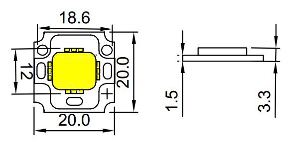 LED 10W soe valge 850lm 120°, 3000K LED-P10WW