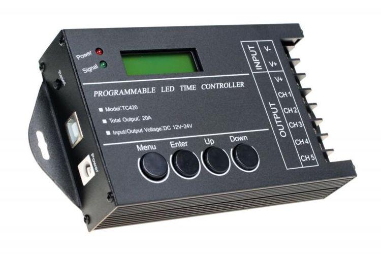 LED strip controller RGBW+WW with time programming, USB 12-24V 5x4A LED-TC420