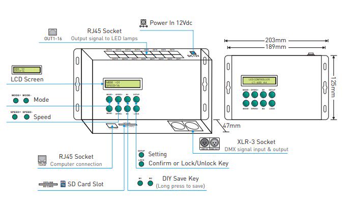 Светодиодный контроллер SPI master, DMX, LTECH LT-600