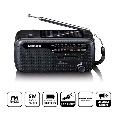 Портативный аварийный многофункциональный перезаряжаемый FM/SW радиоприемник, черный MCR-113BK 8711902083641