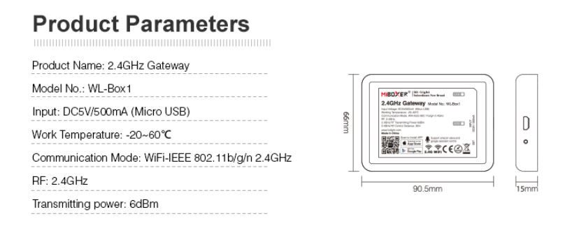 LED juhtimissüsteemi juhtmevaba GATEWAY, WiFi, MiBoxer, Mi-Light ML-WL-BOX1 6970602180766