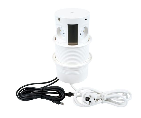 MULTIBOX furniture socket, 4xDE, 1x USB, 1x USB-C, QI, RJ45, 2m white Design light MULTIBOX-BI-4DE-UAC 5908293406316